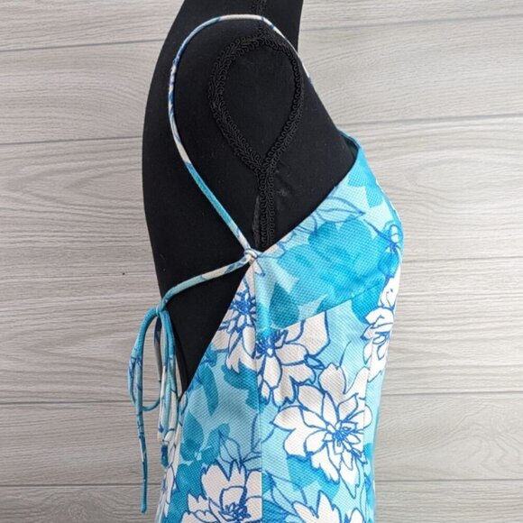 David Meister Teal Blue Floral Halter Tie Back Dress - Picture 7 of 9